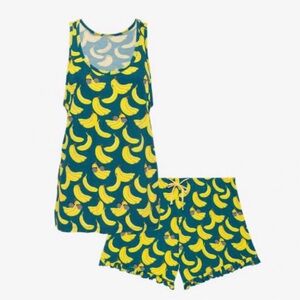 Posh Peanut Banana Print Bamboo Blend Pajama Set - Yellow and Green M